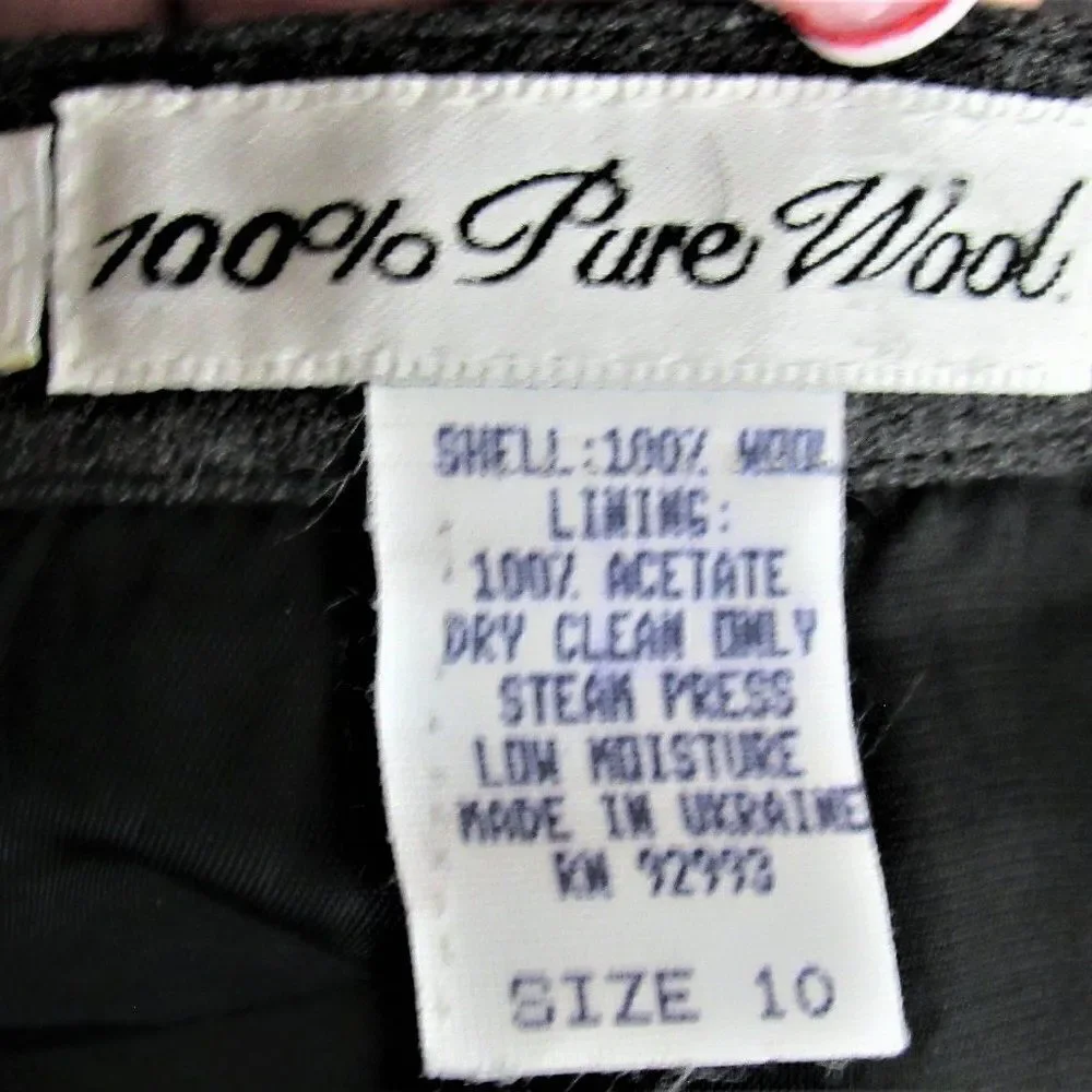 Pencil Skirt Wool Side Zip 2 Button Close Lined Side Slit Gray VINTAGE Size 10
